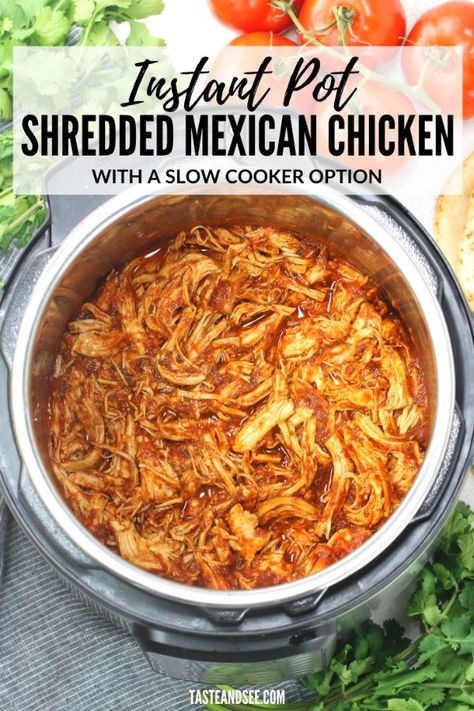 Mexican Chicken Instant Pot, Instant Pot Mexican Chicken, Barrio Tacos, Shredded Mexican Chicken, Instant Pot Mexican, Mexican Shredded Chicken, Chicken Instant Pot, Dinner Favorites, Yummy Bites