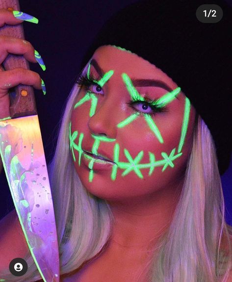 Rave Face Paint, Glow Face Paint, Black Light Makeup, Haunted House Makeup, Uv Face Paint, Neon Face Paint, Uv Party, Uv Makeup, Glow Halloween