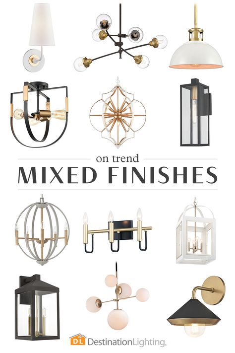 One of the hottest lighting trends for 2021 is mixed finishes. Find fixtures with mixed finishes at everyday low prices at destinationlighting.com! Main Kitchen Light Fixture, Trending Kitchen Light Fixtures, Modern Transitional Light Fixtures, Mixed Metal Light Fixtures, How To Mix Light Fixtures, Light Fixtures For Whole House, Transitional Lighting Fixtures Kitchen, How To Coordinate Light Fixtures, 2023 Kitchen Lighting Trends