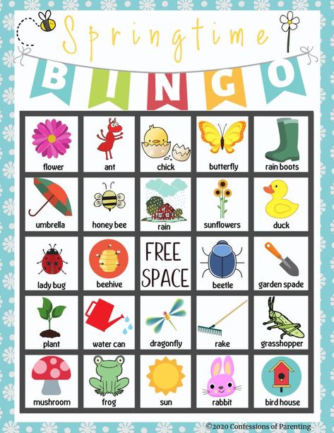 Welcome the Spring season with this fun Springtime Bingo free printable! Your kids will love exploring the fun and creative pictures this Springtime Bingo free printable has to offer. Spring break has never been easier thanks to Springtime Bingo! #kids #bingo #activity #fun #printable #free Spring Bingo Preschool, Picture Bingo Cards Free Printable, Spring Bingo Free Printable, Free Bingo Printables, Kids Bingo Printable Free, Easter Bingo Free Printable, Printable Bingo Cards Free, Bingo For Kids Free Printable, Preschool Bingo