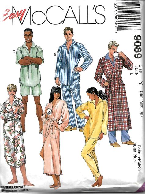 McCall's 9089 Misses And Men's Robe, Nightshirt And Pajamas Pattern, S-M-L, UNCUT by DawnsDesignBoutique on Etsy Shorts Sewing Pattern, Shorts Sewing, Pajama Pattern, Sweatshirts Quotes, Coupon Organization, Women's Robe, Clothes Sewing Patterns, Mccalls Patterns, Tie Dye Shirt