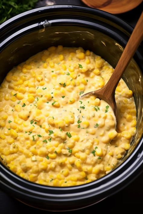 Amish Salad, Creamed Peas And Potatoes, Crockpot Meat, Slow Cooker Creamed Corn, Creamed Corn Recipes, Creamed Peas, Thanksgiving 2023, Cheesy Corn, Corn Dishes