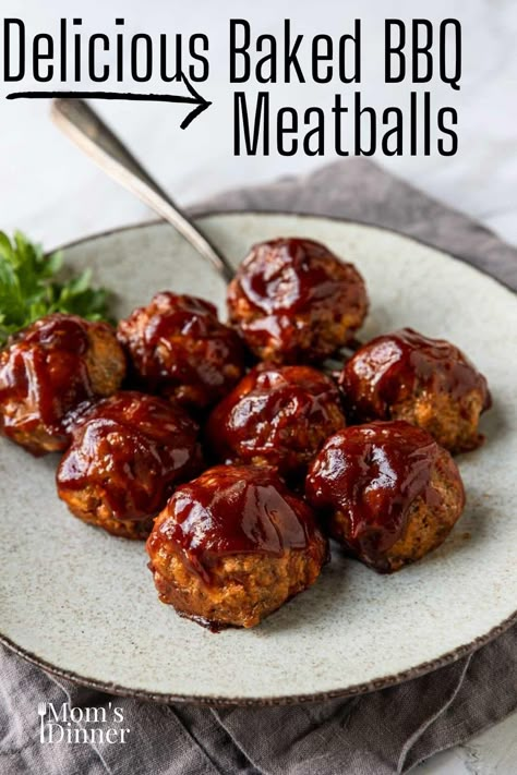 Super flavorful BBQ Meatballs that bake up perfectly in your oven. Its a simple recipe that doesn't require any sauteing or browning before baking! Homemade Barbecue Meatballs, Baked Bbq Meatballs, Homemade Bbq Meatballs, Oven Meatballs Recipe, Easy Meatball Subs, Bbq Meatball Recipe, Comfy Kitchen, Meal Train, Easy Meatball