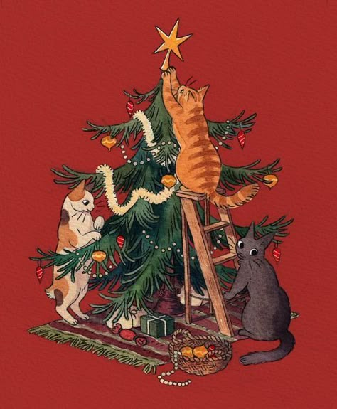 Arte Peculiar, Cat Christmas Tree, 2024 Christmas, Christmas Drawing, Tree Drawing, Noel Christmas, Christmas Illustration, Christmas Aesthetic, Cat Illustration