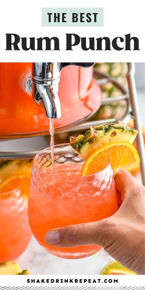 This Rum Punch recipe is sure to be a hit! It's refreshing and sweet with a little spice and a boozy kick. Toss your cares to the wayside and enjoy this tropical treat! Strawberry Rum Drinks, Easy Rum Punch, Ginger Ale Cocktail, Strawberry Daiquiri Mix, Rum Punch Recipe, Brunch Punch, Recipe For A Crowd, Rum Drinks Recipes, Easy Mixed Drinks