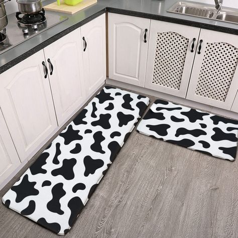 PRICES MAY VARY. Material: floor mat front material is Flannel soft to touch, stain-resistant, lightweight, durable, wear resistant, absorbs water and dries quickly. Large Size: This kitchen rugs measure 16.9 x 47.2 inches (43 x 120 cm) and 16.9 x 23.6 inches (43 x 60 cm), package include set of 2 kitchen mat. The unique print surface design is noticeable and interesting, adds a stunning decorative element to your home, really impressive. Let your home look more interesting. Kitchen standing mat Cow Print Kitchen, Cow Kitchen Decor, Cow Kitchen, Cow Decor, Fresh Kitchen, Country Kitchen Decor, Kitchen Rugs, Milk Cow, Cute House