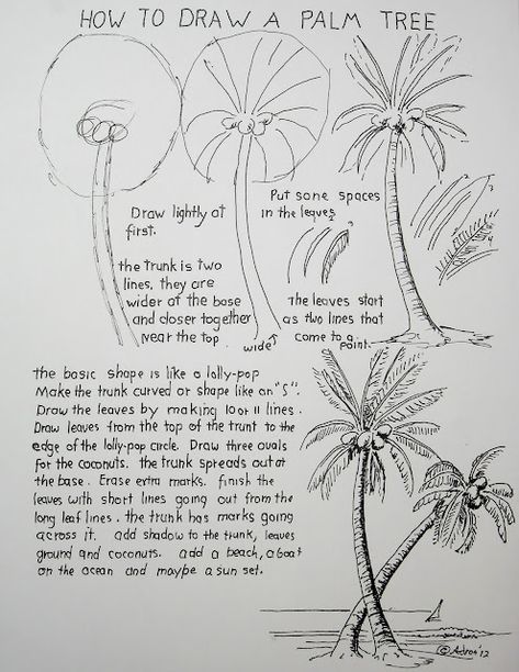 How to Draw a Palm Tree Worksheet Draw A Palm Tree, Palm Tree Crafts, Palm Tree Drawing, Tree Sketches, Art Worksheets, Arte Inspo, Tree Drawing, Art Instructions, Drawing Lessons