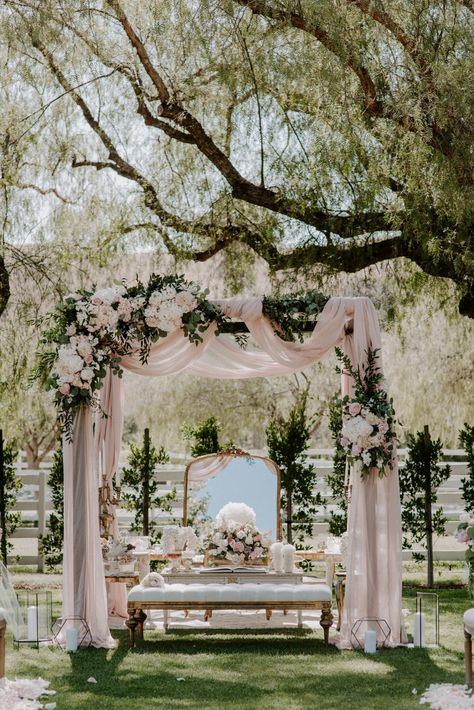 Decorated Pergola For Wedding, Persian Weddings Sofreh Aghd, Wedding Stack, Ethereal Garden, Nikah Decor, Iranian Wedding, Wedding Setup, Wedding Decors, Garden Theme Wedding