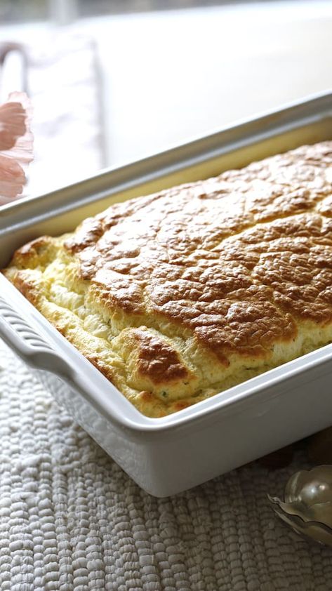 Fantastic egg souffle casserole for a cozy Valentine's Day brunch. Components can be made a day ahead, then whip the whites, assemble and bake! Souffle Casserole, Souffle Recipes Easy, Breakfast Souffle, Entertaining With Beth, Egg Souffle, Elegant Brunch, Souffle Recipe, Cheese Souffle, Eggs Recipes