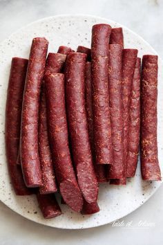 Homemade Smoked Beef Sticks. The best low carb snack. Very tasty. | Taste of Artisan Beef Snack Stick Recipe, Beef Sticks Recipe, Venison Snack Sticks, Snack Stick Recipe, Summer Sausage Recipes, Curing Meat, Beef Stick, Meat Curing, Cured Meat Recipes