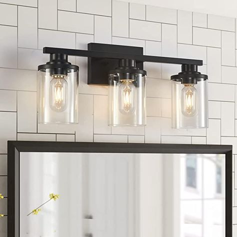 Bathroom Vanity Light Modern, Light Modern Bathroom, Black Bathroom Vanity Light, Lights For Bathroom, Bathroom Lights Over Mirror, Black Bathroom Light, Modern Bathroom Light Fixtures, Black Bathroom Vanity, Farmhouse Vanity Lights