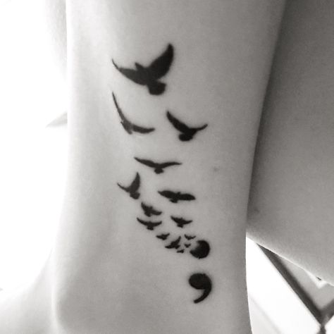 Semicolon tattoo with blackbirds ❤ Tattoo With Birds, Semi Colon Tattoo, Semicolon Tattoo Meaning, Semicolon Tattoos, Colon Tattoo, Semi Colon, Semicolon Tattoo, Shape Tattoo, Muster Tattoos