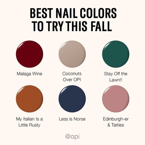 OPI on Instagram: “Fall weather is here and @theeverygirl rounded up this season's best nail colors to keep your nails looking fabulous and trendy all season…” Square Nails Autumn, Nails Opi Gel, Opi Shellac, Winter Nail Color, Short Fall Nail Designs, Fall Nail Colors Opi, Fall Toe Nails, Opi Gel Nails, Opi Nail Colors