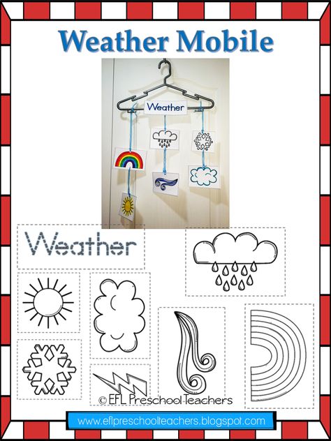 Weather Mobile Craft For Kids, Weather Mobile Craft, Esl Crafts, Weather Esl, Weather Mobile, Esl Preschool, April Preschool, Eyfs Ideas, Efl Teaching