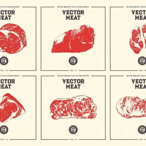 VECTOR MEAT HAND DRAWN BUNDLE 7.0 Canned Meat, Fresh Meat, Farm Style, Food Store, E Design, Creative Market, Packaging Design, Art Reference, Hand Drawn