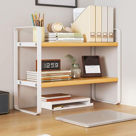 Desktop Organiser Rack, Office Desk Storage Shelf, Desktop Bookcase Wood Bookshelf (White + White) : Amazon.de: Home & Kitchen Computer Rack, Storage Bookshelf, Wand Organizer, Desktop Bookshelf, Desktop Shelf, Storing Books, Office Computer Desk, Student Dormitory, Desktop Organizer