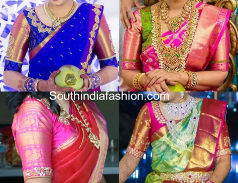 Big Zari Border Pattu Saree Blouse Designs Blouse Neck Patterns, Pattu Saree Blouse Designs, Wedding Saree Blouse, Wedding Saree Blouse Designs, Blouse Back Neck Designs, New Blouse Designs, Sari Blouse Designs, Silk Saree Blouse Designs, Maggam Work Blouses