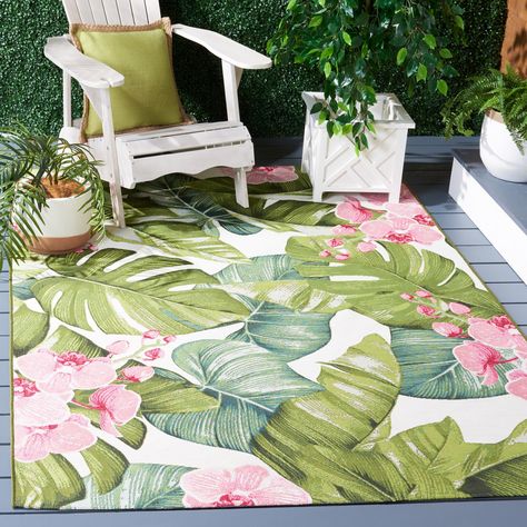 Create your own tropical paradise with the vibrant indoor/outdoor Barbados rug collection. Use in the backyard, patio, poolside or sunroom to brighten up outdoor gatherings, or use indoors to add a breezy island vibe to any room. Heated Floor, Tropical Area Rugs, Contemporary Patio, Waterproof Rug, Palm Fronds, Scenic Design, Beachcrest Home, Water Stains, Back Patio