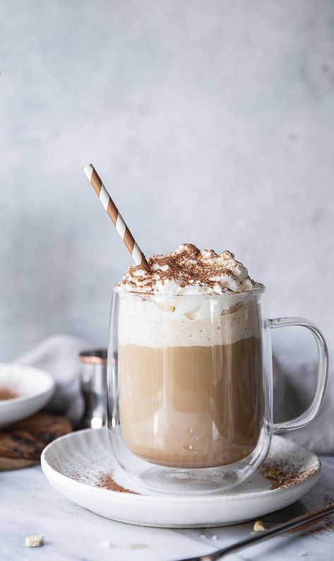 A delicious boozy iced coffee with a little kick of bourbon, topped with whipped cream and cocoa. Perfect for a cozy eve! Boozy Iced Coffee, Almond Liquor, Vanilla Iced Coffee, Easy Home Recipes, Coffee Milkshake, Cold Brew Iced Coffee, Chocolate Bourbon, Apple Cider Caramels, White Chocolate Mocha