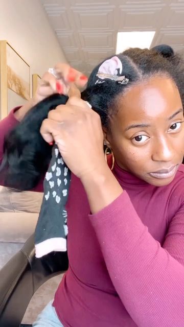 @haircareavenue on Instagram: "Flawless!👌🏾Have you tried the sock method? follow @haircareavenue for daily natural hair tips and inspiration for men and women ✨✨✨ 🎥: @misslondonbella • Heatless Curls for the Girls !!! Try it! #heatlesscurls #sockcurls #misslondonbella #healthyhairisalifestyle . . . Inspired by @_naturallyphenomenal_ Sleep Bonnet by @kenxbeauty . Foam @lovelottabody" Sock Curls Black Hair, Sock Trick For Hair, Sock Curls Black Women, How To Sock Curl Hair, Sock Curls Natural Hair, How To Curl Hair With Socks Sleep, Heatless Hairstyles Black Women, Heatless Curls Overnight Black Women, Sock Method Curls