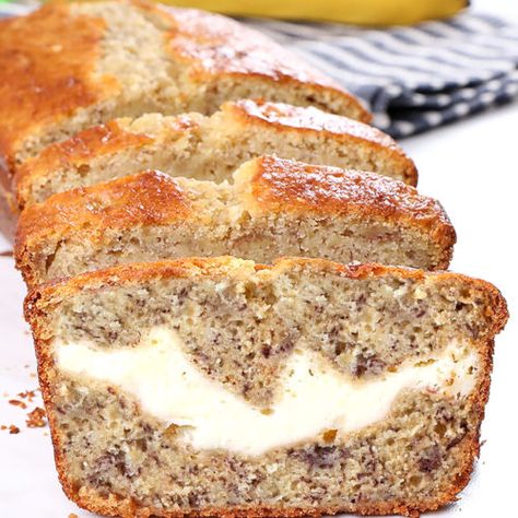 Cream Cheese Banana Bread - Cakescottage Banana Bread Cream Cheese, Cream Cheese Banana Bread, Homemade Banana Bread Recipe, Cream Cheese Bread, Best Blueberry Muffins, Banana Dessert Recipes, Homemade Banana Bread, Moist Banana Bread, Muffin Recipes Blueberry