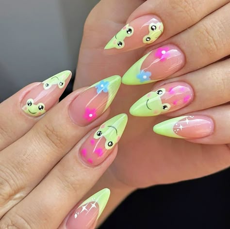 Bow Nail Designs, Nails Medium Almond, French Tip Press On Nails, Retro Nails, Medium Almond, Press On Nails Medium, Gel Acrylic Nails, Animal Nails, Nails Medium