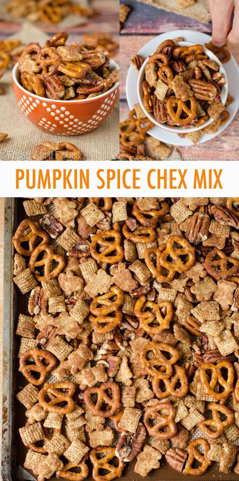 Pumpkin Spice Chex Mix Recipe, Pumpkin Spice Snack Mix, Pumpkin Spice Snack, Fall Snack Mixes, Chocolate Chex, Trail Mix Recipes, Chex Mix Recipes, Fall Snacks, Snack Mix Recipes