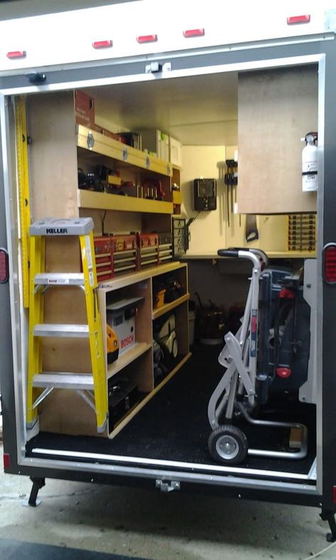 New Member: Just Outfitted My New 6x10 Work Trailer - Vehicles - Contractor Talk: Contractor Trailer Organization, Jobsite Trailer, Workshop Trailer, Trailer Shelving, Construction Trailer, Work Truck Storage, Officine In Garage, Tool Trailer, Van Organization