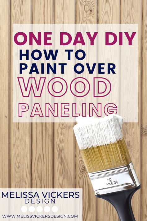 Wood paneling walls and a large paint brush is in front with white paint on the edge Paint Wooden Panel Walls, How To Paint Wood Walls, Panelled Walls Painted, Paint For Wood Paneling, Wood Panelled Walls, Painting Wood Walls, Painting Old Wood Paneling Walls, Updating Paneled Walls, Painting Over Wood Paneling