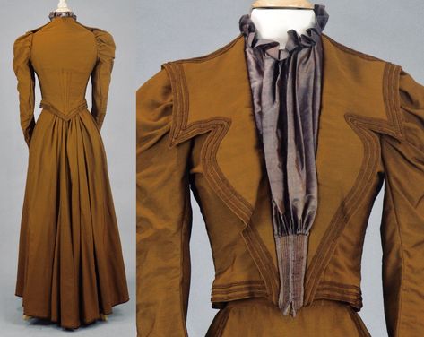 Antique 1890s Brown Wool Gabardine Soutache Trim Victorian Walking Dress, 2pc Museum Quality 26 Waist 33 Bust 1890s Walking Suit, Victorian Walking Dress, 20th Fashion, Victorian Walking Skirt, 1901 Fashion, 1890 Fashion, Wing Embroidery, Fashion Eras, Ivy Fashion