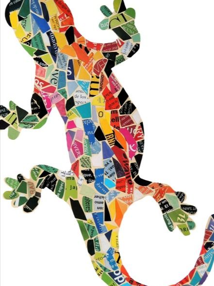 Colorful Mosaic Reptile Art, Gecko Wall Art Print of Unique Collage Artwork, Mid Century Modern Salamander Art Collage Animals, Reptile Art, Gecko Wall Art, Colorful Mosaic, Grandma's House, Collage Artwork, Australian Animals, Grandmas House, Quilling Art