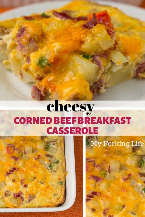 Cheesy and yummy corned beef breakfast casserole. Filled with corned beef and other yummies for a fulfilling breakfast. #breakfastcasserole Beef Breakfast Casserole, Corned Beef Breakfast, Fulfilling Breakfast, Military Food, Corned Beef Hash Recipe, Canned Corned Beef, Corn Beef, Corned Beef Recipes, Corned Beef Hash