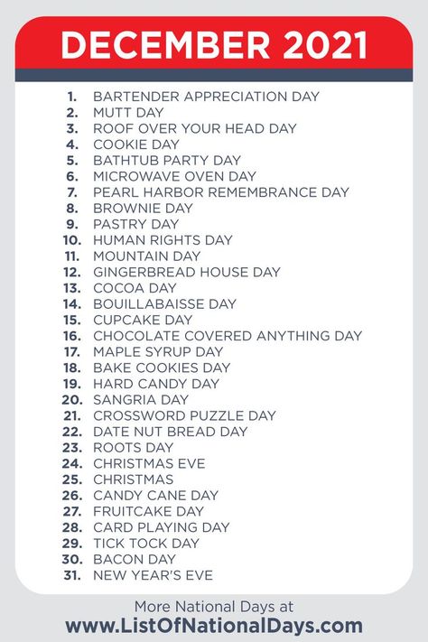 December National Days, National Days In December, National Food Day Calendar, List Of National Days, National Celebration Days, National Holiday Calendar, Funny Holidays, Silly Holidays, August Holidays