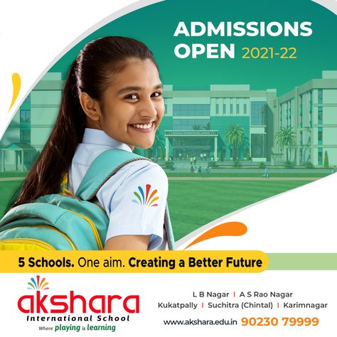 World Class Education, with Akshara International School Hyderabad 𝐀𝐝𝐦𝐢𝐬𝐬𝐢𝐨𝐧𝐬 𝐚𝐫𝐞 𝐨𝐩𝐞𝐧 𝐚𝐭 𝐀𝐤𝐬𝐡𝐚𝐫𝐚. 𝐂𝐡𝐢𝐥𝐝𝐫𝐞𝐧 𝐚𝐫𝐞 𝐛𝐨𝐫𝐧 𝐰𝐢𝐭𝐡 𝐰𝐢𝐧𝐠𝐬 𝐀𝐤𝐬𝐡𝐚𝐫𝐚 𝐡𝐞𝐥𝐩𝐬 𝐭𝐡𝐞𝐦 𝐭𝐨 𝐟𝐥𝐲” 𝐄𝐆𝐈𝐒𝐓𝐄𝐑 𝐈𝐌𝐌𝐄𝐃𝐈𝐀𝐓𝐄𝐋𝐘: https://akshara.edu.in/admission-enquiry-form/ www.akshara.edu.in Contact: 𝟵𝟬𝟮𝟯𝟬𝟳𝟵𝟵𝟵𝟵 #aksharainternationalschoolhyderabad School Admission Banner, School Admission Open Creative Poster, School Ads Creative, Class Banners Ideas, School Opening Poster, School Advertisement Poster Design, Admission Open Creative Ads, School Admissions Poster, Admission Open Creative Poster