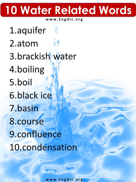 10 Words for Water, Water Related Words You may Like to Read: A to Z Water Related Vocabulary words aquifer atom brackish water boiling boil black ice basin course confluence condensation Water Boiling, Black Ice, Water Water, A To Z, Vocabulary Words, Learn English, Atom, Vocabulary, To Read