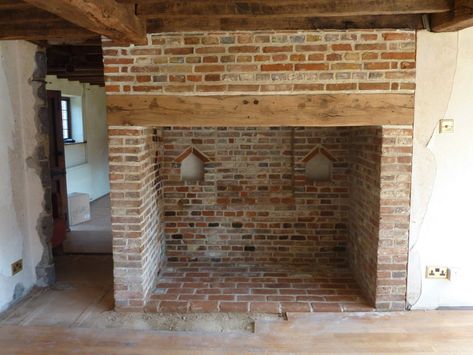 Brick Hearth, Cottage Fireplace, Green Windows, Fireplace Lighting, Outdoor Stove, Inglenook Fireplace, Irish Cottage, Cottage Living Rooms, Fireplace Hearth