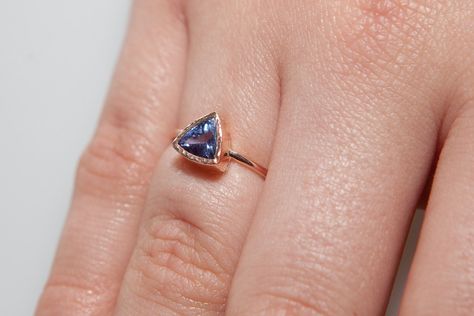 Trillion Engagement Ring, Trillion Ring, Triangle Ring, Ring Settings, Tanzanite Ring, 18k Gold Jewelry, Birthstone Gifts, Tiny Heart, December Birthstone