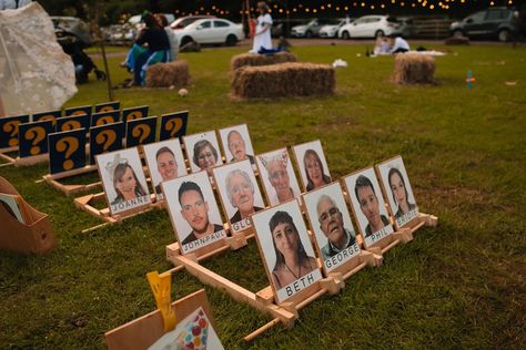 Wedding Guess Who Game, Surprise Wedding Party, Wedding Games Diy, Life Size Guess Who Game, Guess Who Game Diy, Guess Who Wedding Game, Giant Guess Who Game Diy, Yard Game Wedding, Instagramable Wedding Ideas