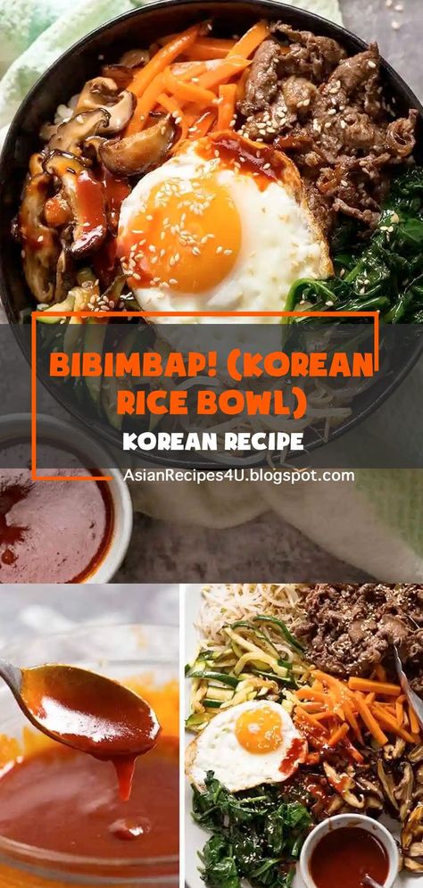 Bibimbap – Trust the Koreans to transform the humble rice bowl into a recipe that’s revered all around the world! With a kaleidoscope of seasoned sautéed vegetables, Korean marinated beef, and the signature fried egg, the thing that really seals the deal is the bright red, spicy Bibimbap Sauce that I can’t get enough of. #Korean #Recipes #Rice Korean Rice Bowl Recipe, Korean Food Bibimbap, Bibimbap Sauce, Korean Rice Bowl, Korean Food Side Dishes, Bibimbap Recipe, Quick Rice, Korean Kitchen, Korean Rice