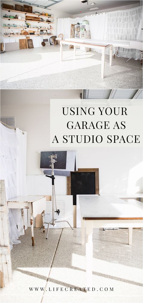 Garage studio Photography Studio In Garage, In Home Photography Studio Set Up, Photo Studio Garage, Photography Studio Garage, Photography Studio Hacks, Diy Garage Photography Studio, Garage Photo Studio Ideas, Photo Studio In Garage, Garage Photography Studio Ideas