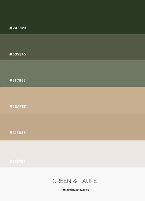 olive green and taupe color combo, green and nude color scheme, dark green and taupe color palette Olive Green Pallete Colour Palettes, White Brown Green Color Palette, Forest Green And Neutral Color Palette, Tan And Green Color Scheme, Dark Olive Green Palette, Green Interior Colour Palette, Green Brown Beige Bedroom, Sage And Taupe Color Palette, Green Biege Colour Palette