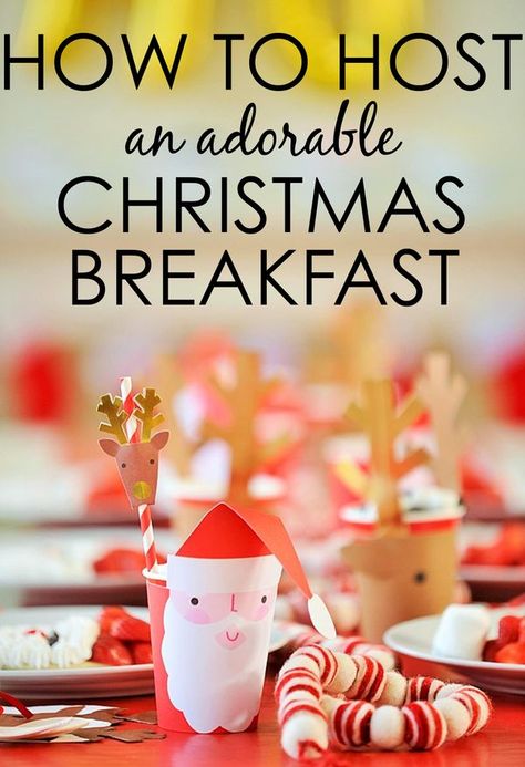 Ideas for Hosting a Christmas Breakfast - super-cute ideas! Breakfast Party Decorations, Santa Breakfast, Easy Christmas Breakfast, Christmas Pancakes, Breakfast With Santa, North Pole Breakfast, Christmas Breakfast Recipe, Christmas Morning Breakfast, Breakfast Party