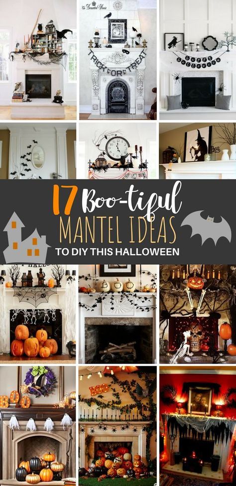 Be inspired by these easy to make DIY Halloween Mantel Ideas! #halloween #seasonal #decor #decorideas #halloweendecor #halloweendiy | Seasonal Decor | October Decorations | Fall | Autumn Halloween Mantel Decor, October Decorations, Halloween Mantle Decor, Halloween Fireplace, Mantel Decor Ideas, Halloween Mantle, Halloween Mantel, Diy Halloween Decor, Halloween Garland