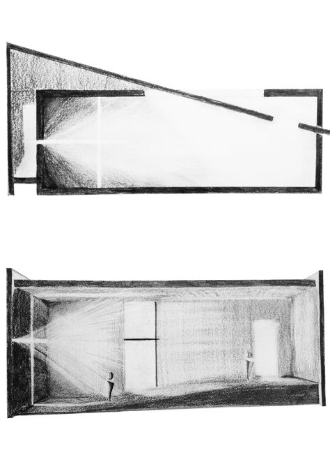 sketches representing the intensity and composition of Natural light - Church of Light - Tadao Ando Architecture Shadow, Koshino House, Church Of Light, Shadow Architecture, Lighting Architecture, Architecture Art Nouveau, Tadao Ando, Architecture Concept Drawings, Architectural Section