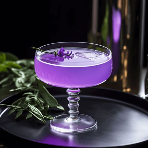 The Moonlight Cocktail has a refreshing, slightly sweet and sour taste. The gin provides a strong, herbal undertone, while the Creme de Violette and lemon juice add a floral, citrusy note. The cocktail is balanced, smooth, and has a lingering floral finish. Purple Gin Cocktail Recipes, Creme De Violette Drinks, Creme De Cassis Cocktail Recipes, Blue Moon Drinks, Bartender Ideas, Drink Essentials, Lavender Cocktail, Floral Drink, Purple Cocktails