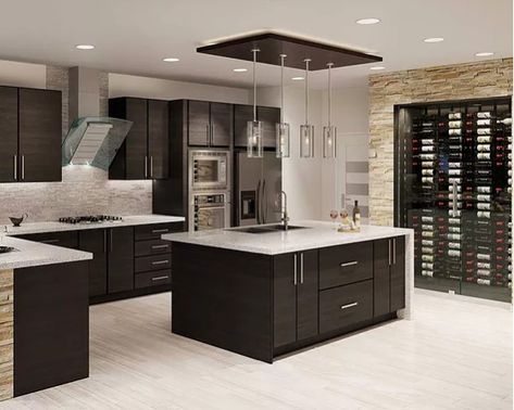 Kitchen Ideas Modern Contemporary Interior Design, European Kitchen Design, Dark Wood Kitchen Cabinets, European Kitchen Cabinets, Brown Kitchen Cabinets, Dark Wood Kitchens, European Kitchens, Online Kitchen Cabinets, Brown Cabinets