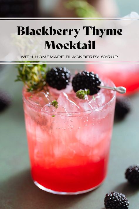 This Blackberry Mocktail combines homemade blackberry syrup and fresh thyme for a delicious drink that's perfect for any occasion! It's great for parties, get togethers, BBQs or just to cool down on a hot summer afternoon. Great for kids and adults alike! via @healthfulideas Blackberry Basil Mocktail, Blackberry Mocktail, Thyme Mocktail, Best Non Alcoholic Drinks, Easy Mocktail Recipes, Blackberry Syrup, Cocktail And Mocktail, Delicious Drink Recipes, Healthy Drinks Recipes