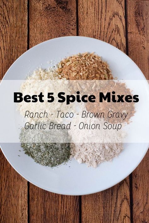 These homemade spice mix recipes are total game changers! Save your money and DIY! I explain how to make my favorite 5 spice mixes ( Ranch Seasoning, Taco Seasoning, Brown Gravy, French Onion, and Garlic Bread) and give you a free printable to have on ha Homemade Ranch Dressing Mix, Homemade Dry Mixes, Homemade Ranch Seasoning, Homemade Spice Mix, Spice Blends Recipes, Ranch Seasoning Mix, Spice Mix Recipes, Diy Spices, Homemade Ranch Dressing