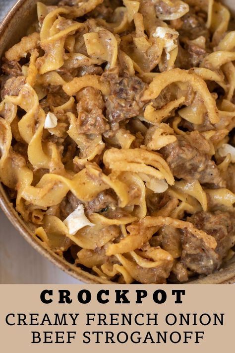 Crock Pot Stroganoff, Beef And Noodles Crockpot, Stroganoff Crockpot, French Onion Beef, Stroganoff Beef, Dinner Videos, Family Dinner Recipe, Beef Stroganoff Crockpot, Beef Stroganoff Easy