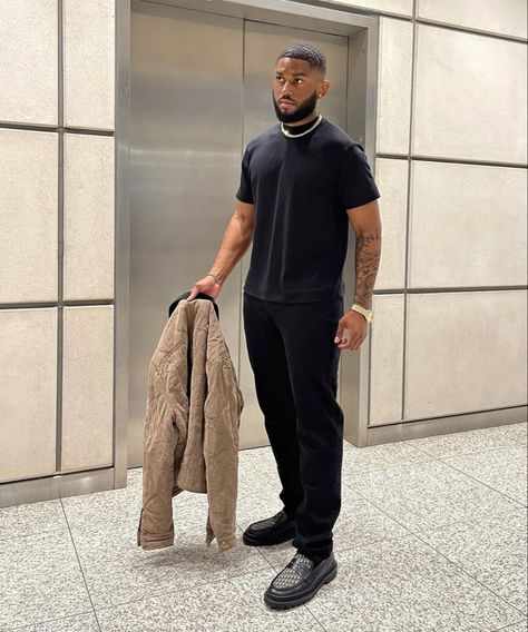 Black Formal Outfit Men, Dad Outfits Casual For Men, Michael B Jordan Style, Black Men Date Night Outfit, Black And Brown Outfit, Black Husband, Black Men Casual Style, Corduroy Trucker Jacket, Estilo Dark